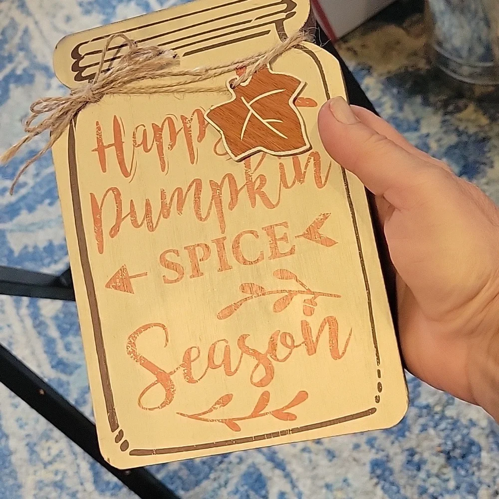 Autumn Harvest Pumpkin Spice Decor Set, Never Used,bowl Filler/ Sign/2 Silk Ring